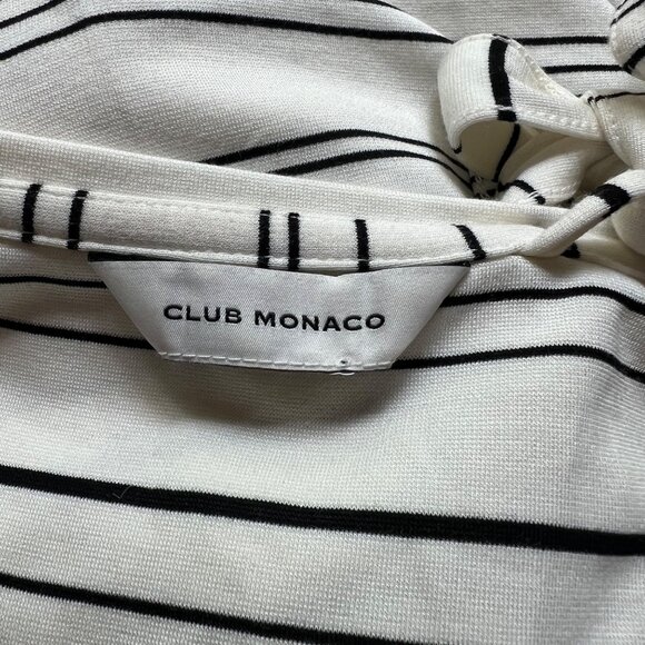 Club Monaco Size M Black White Egret Striped Square Neck Asymmetrical Midi Dress - Picture 3 of 16